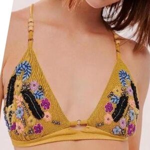 Free People Yellow Floral Embroidered Bralette
